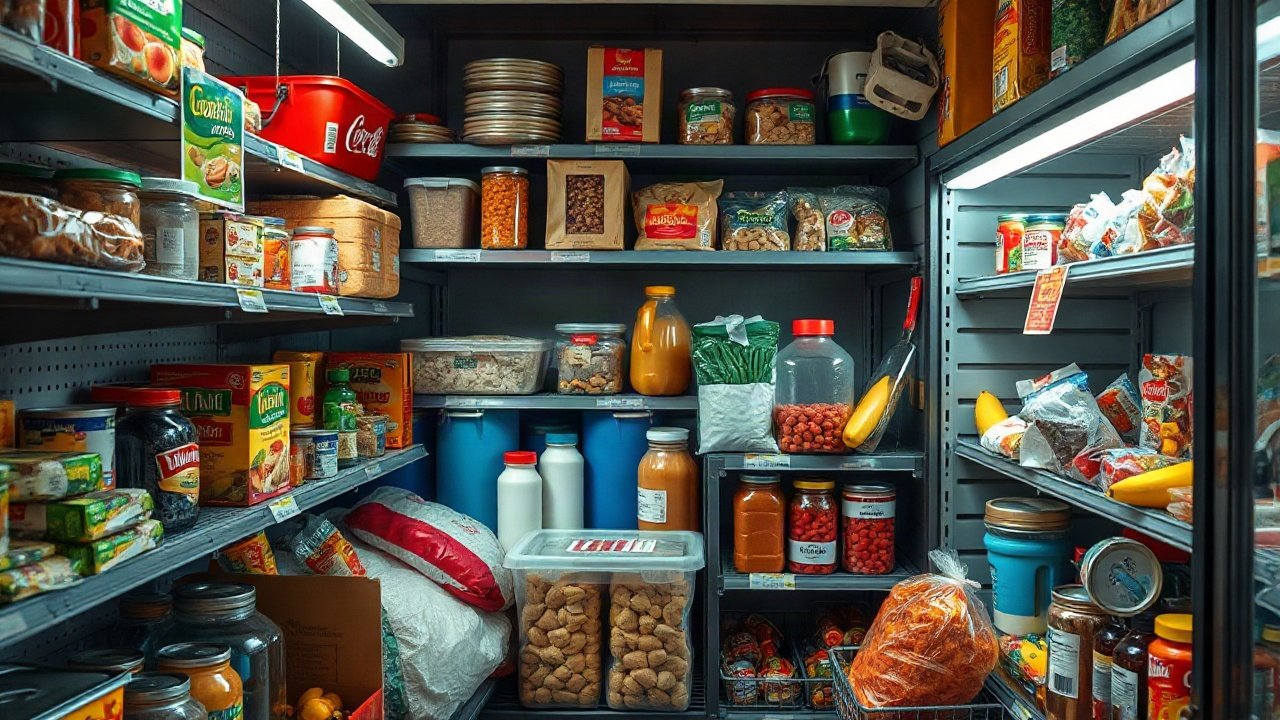 Emergency pantry supplies including manual can opener, labels and safe storage containers