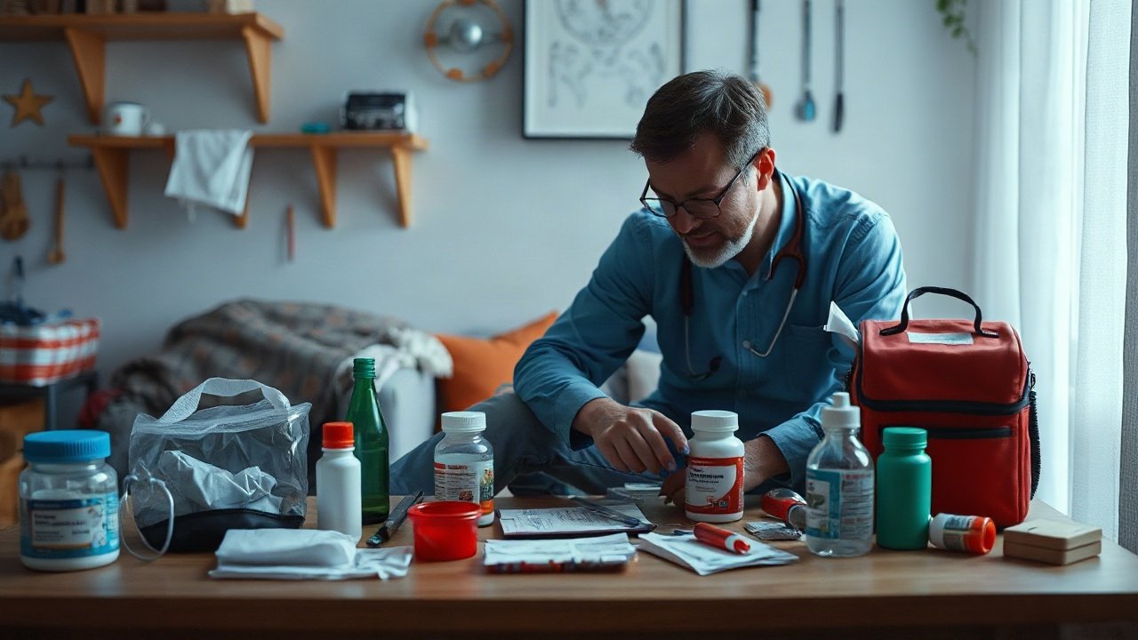 A household medical emergency kit shown in a practical real-world preparedness context
