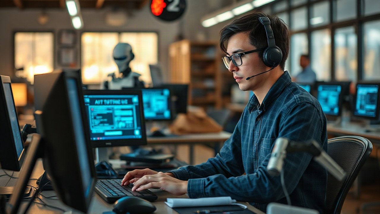 Early-career workers learning alongside AI tools under supervision from experienced staff