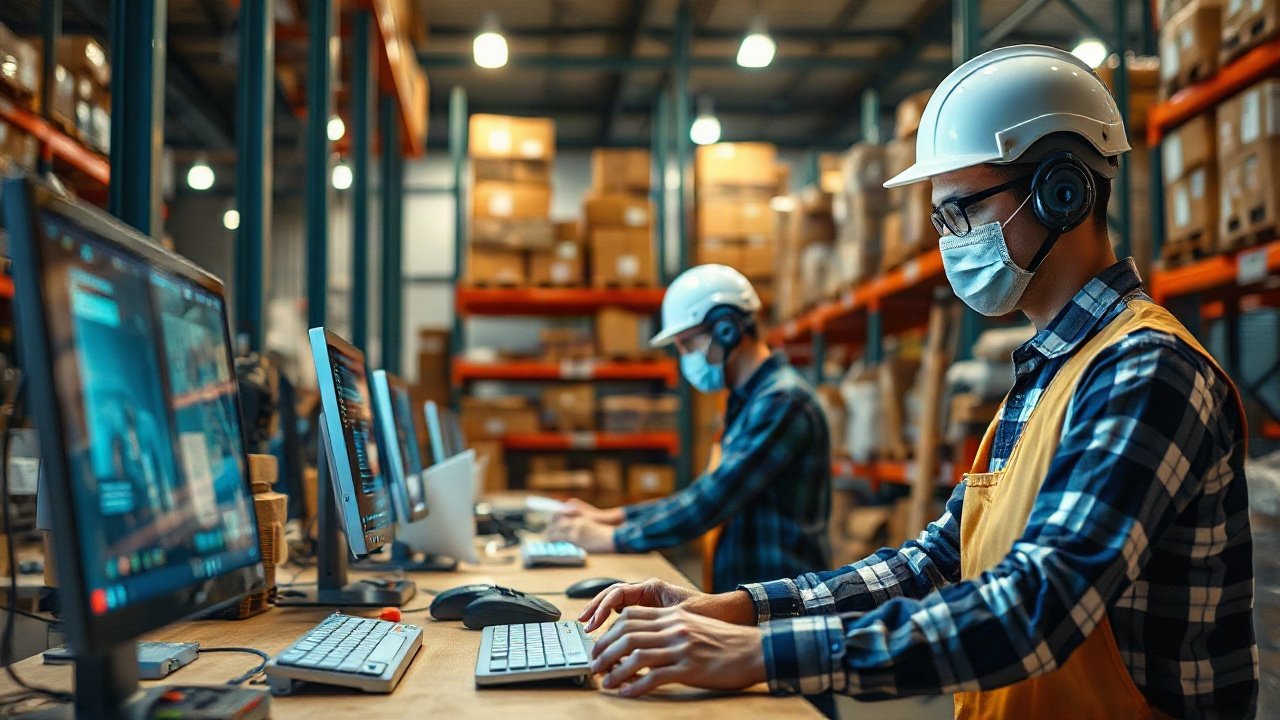 Warehouse Workers using AI-assisted tools while handling real-world work
