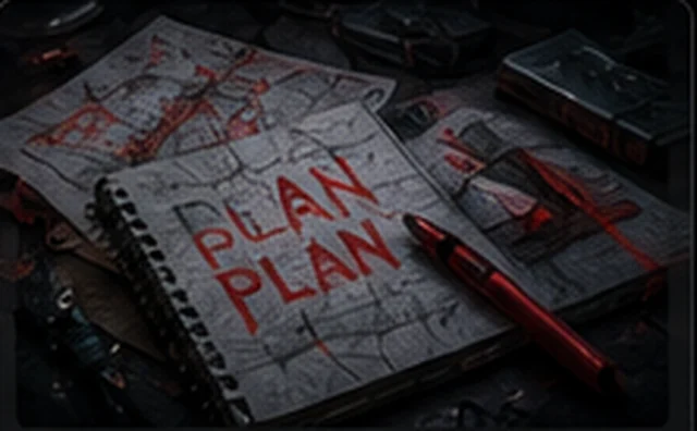 Emergency planning map, compass and handwritten survival notes