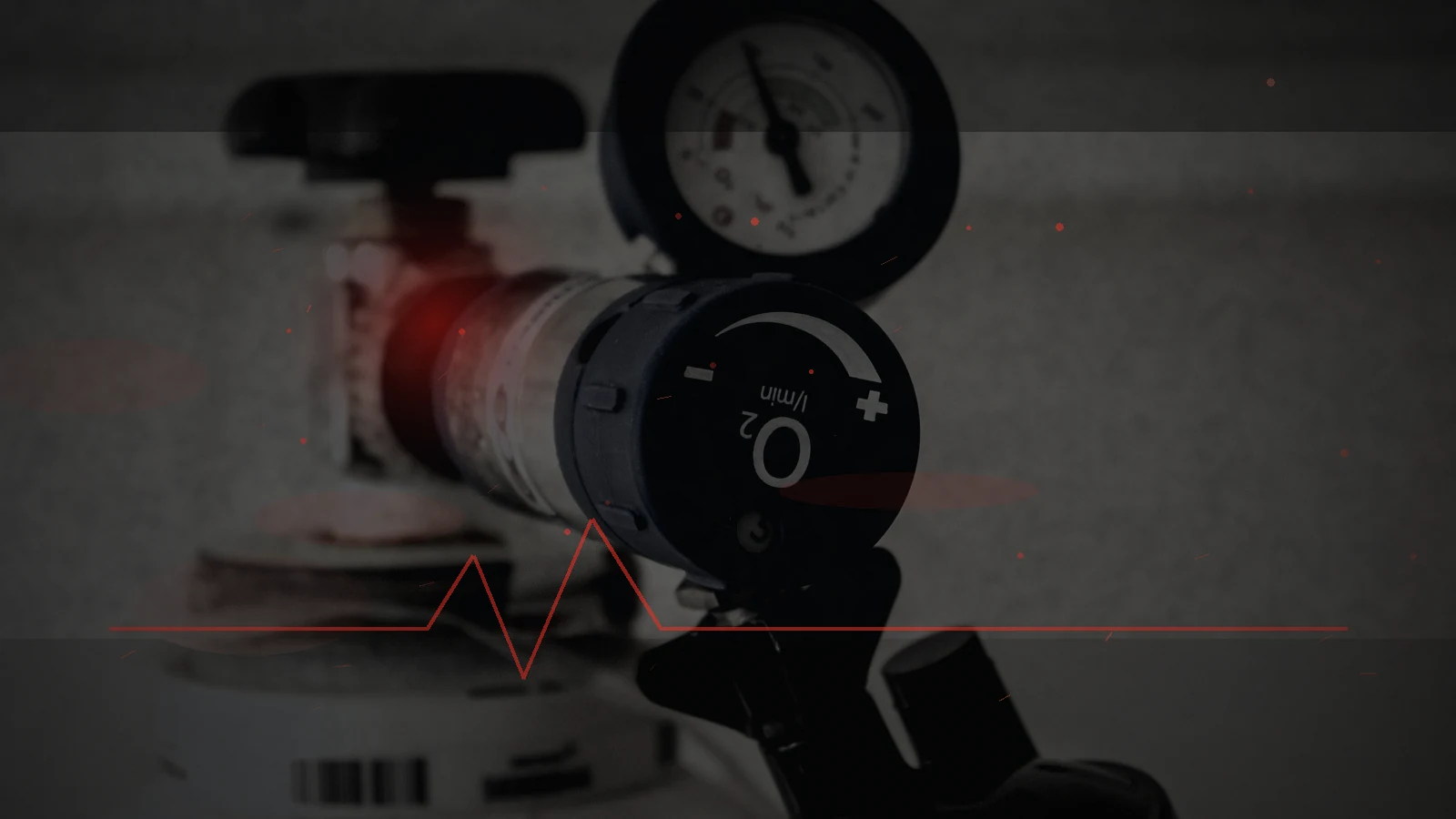 Medical oxygen equipment highlighted under emergency lighting as backup power becomes critical